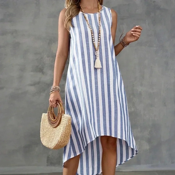 Island Vacation Style Striped Sleeveless Women Dress With Country Style - Picture 6 of 6